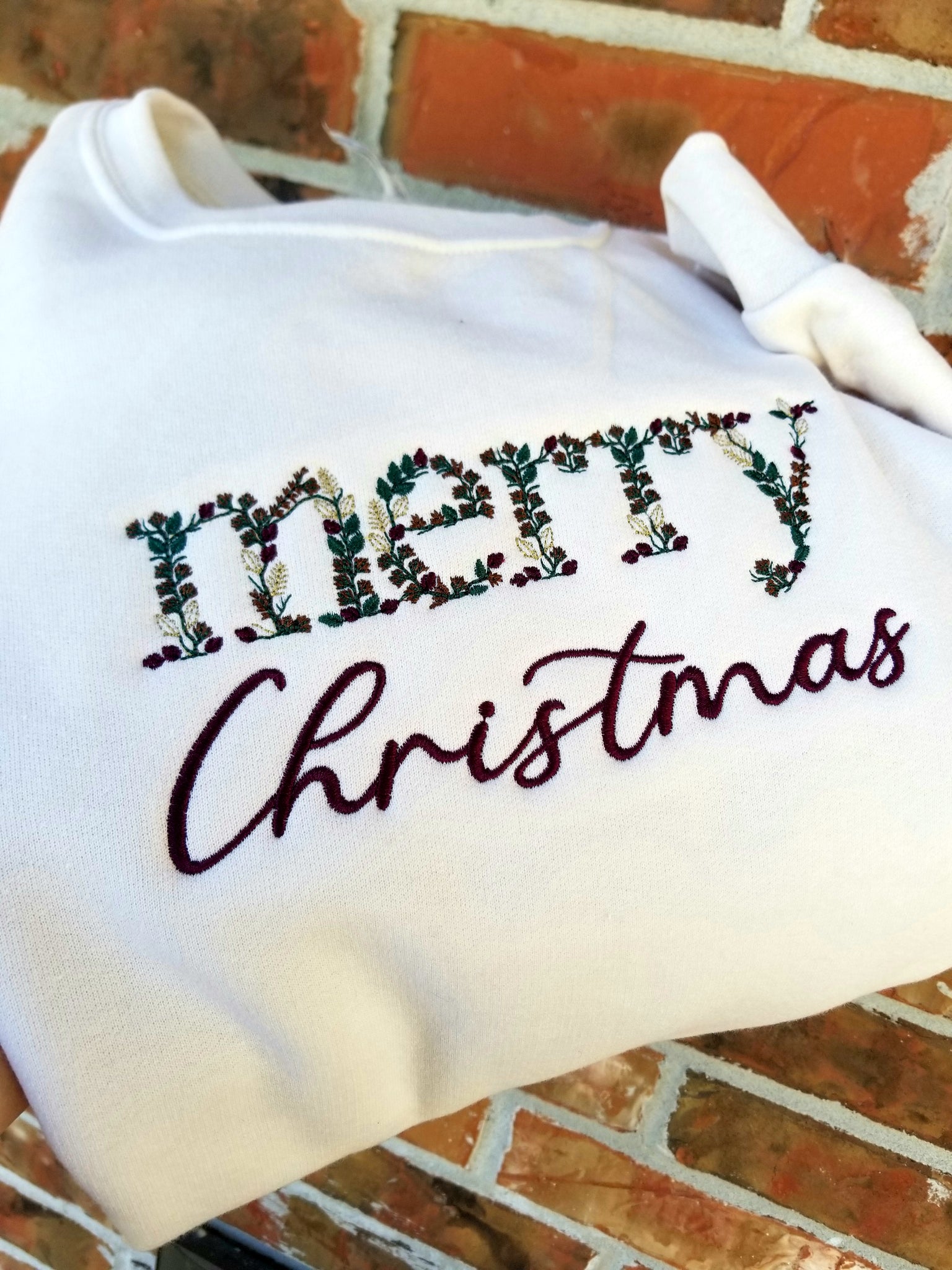 Merry Christmas floral embroidery