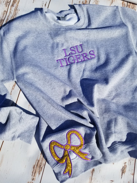 Glitter bow embroidered sweatshirt