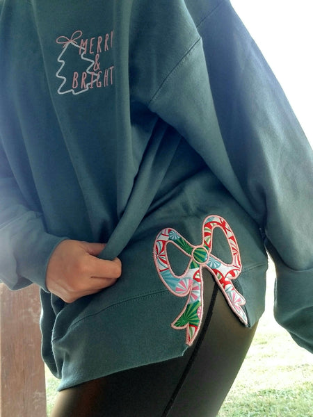 Merry and Bright Bow embroidered sweatshirt