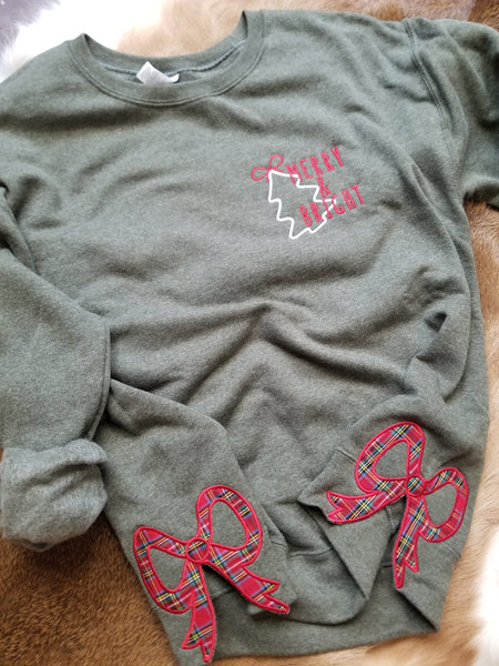 Merry and Bright Bow embroidered sweatshirt