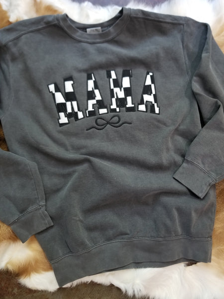 Mama checkered embroidered fabric applique