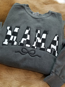Mama checkered embroidered fabric applique