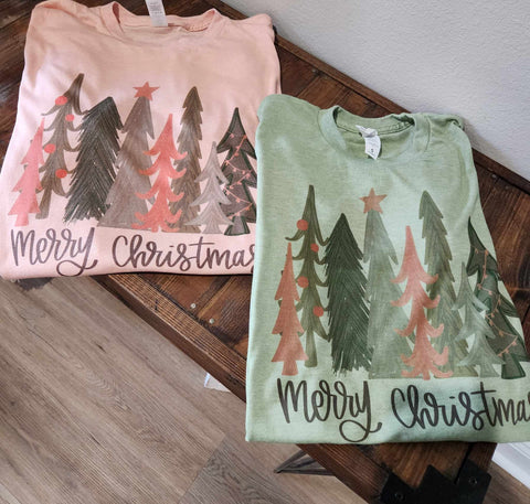 Pink and green Christmas trees