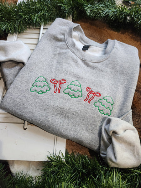 Trees and bows embroidered