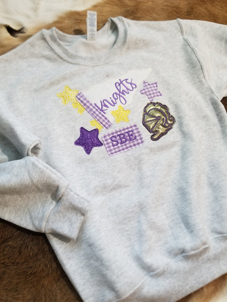 Customizable applique spirit mascot sweatshirt