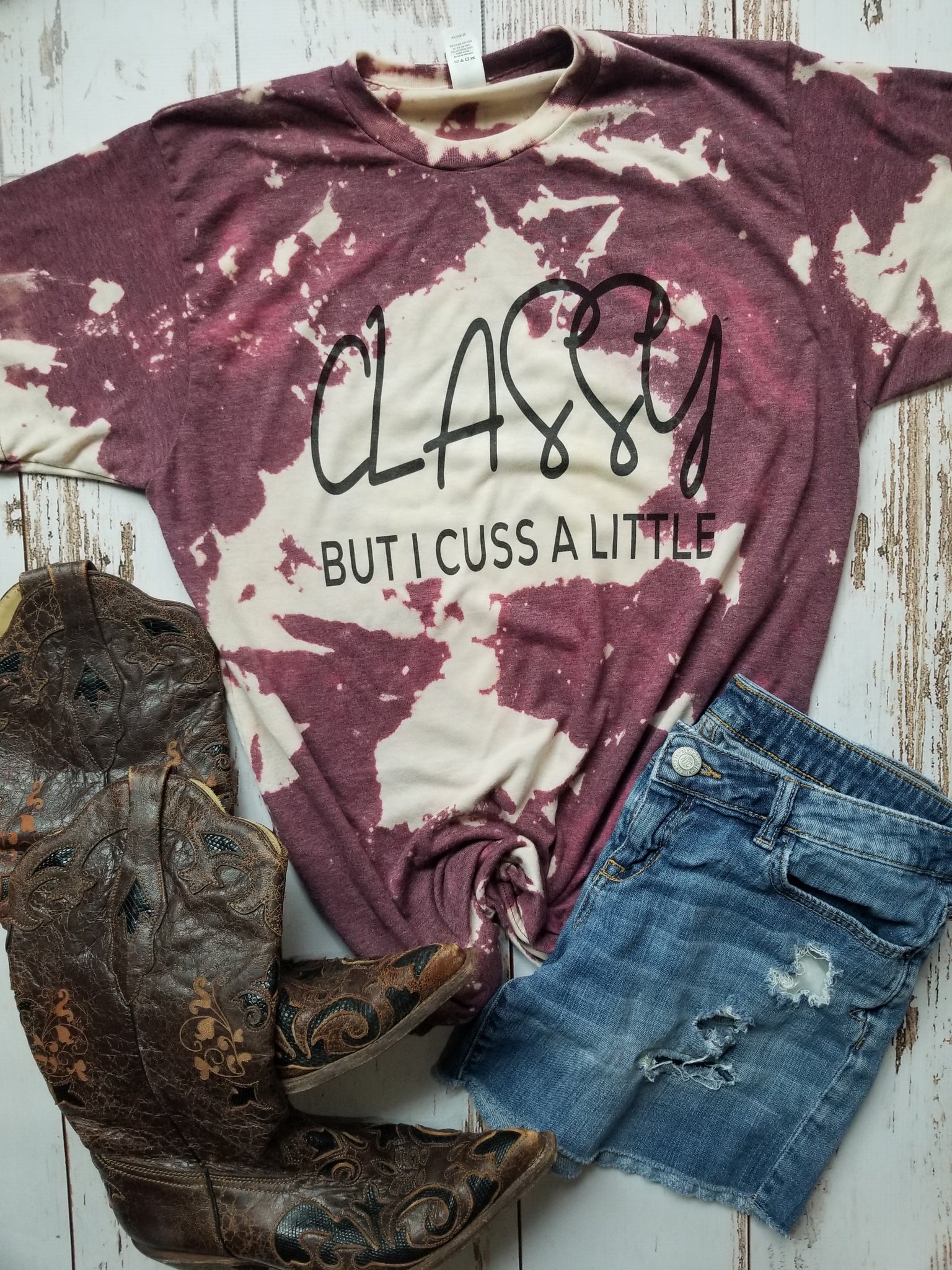 Classy but I cuss a little burgundy acid washed tee