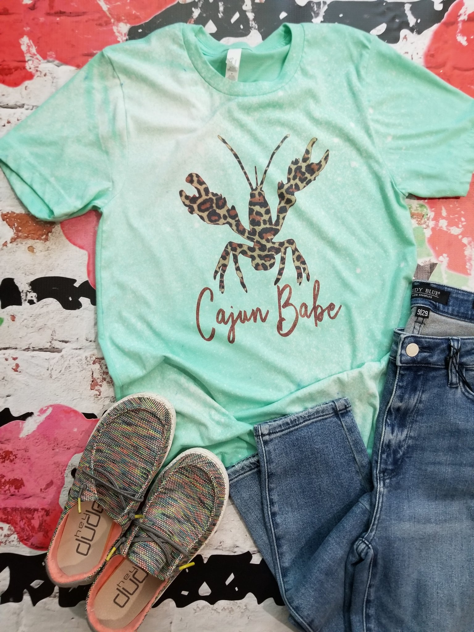 Cajun Babe Mint Bleached Tee