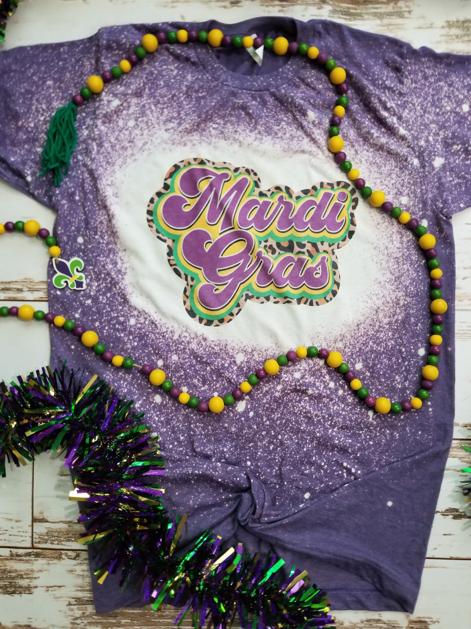 Mardi Gras retro purple Bleached Tee