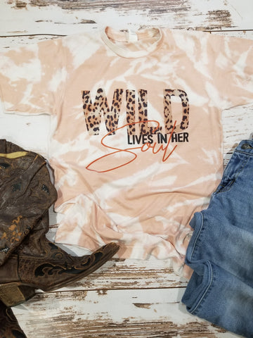 Wild is in her soul peach bleached tee