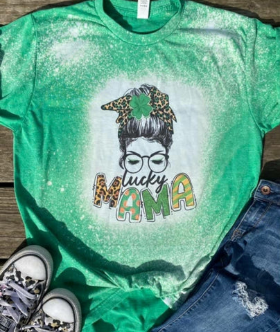 Lucky Mama kelly green bleached tee