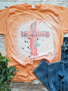 He lives coral Easter Bleached Tee
