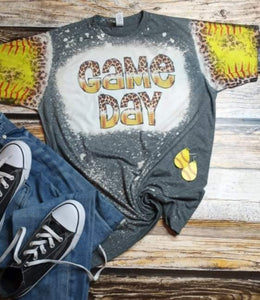 Game Day Softball Grey bleached tee