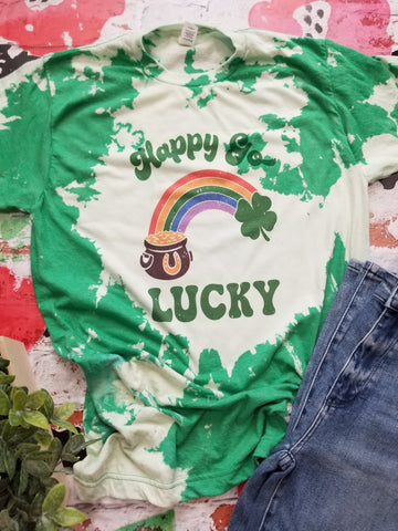 Happy go lucky kelly green acid washed tee