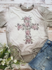 Floral Cross Stone Bleached Tee