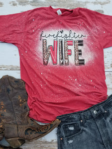 Firefighter wife red Bleached Tee