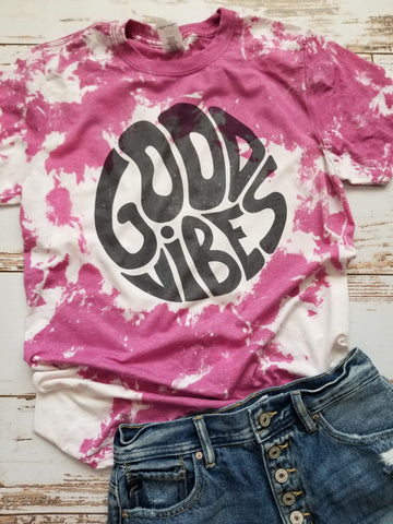 Good Vibes Only pink bleached tee