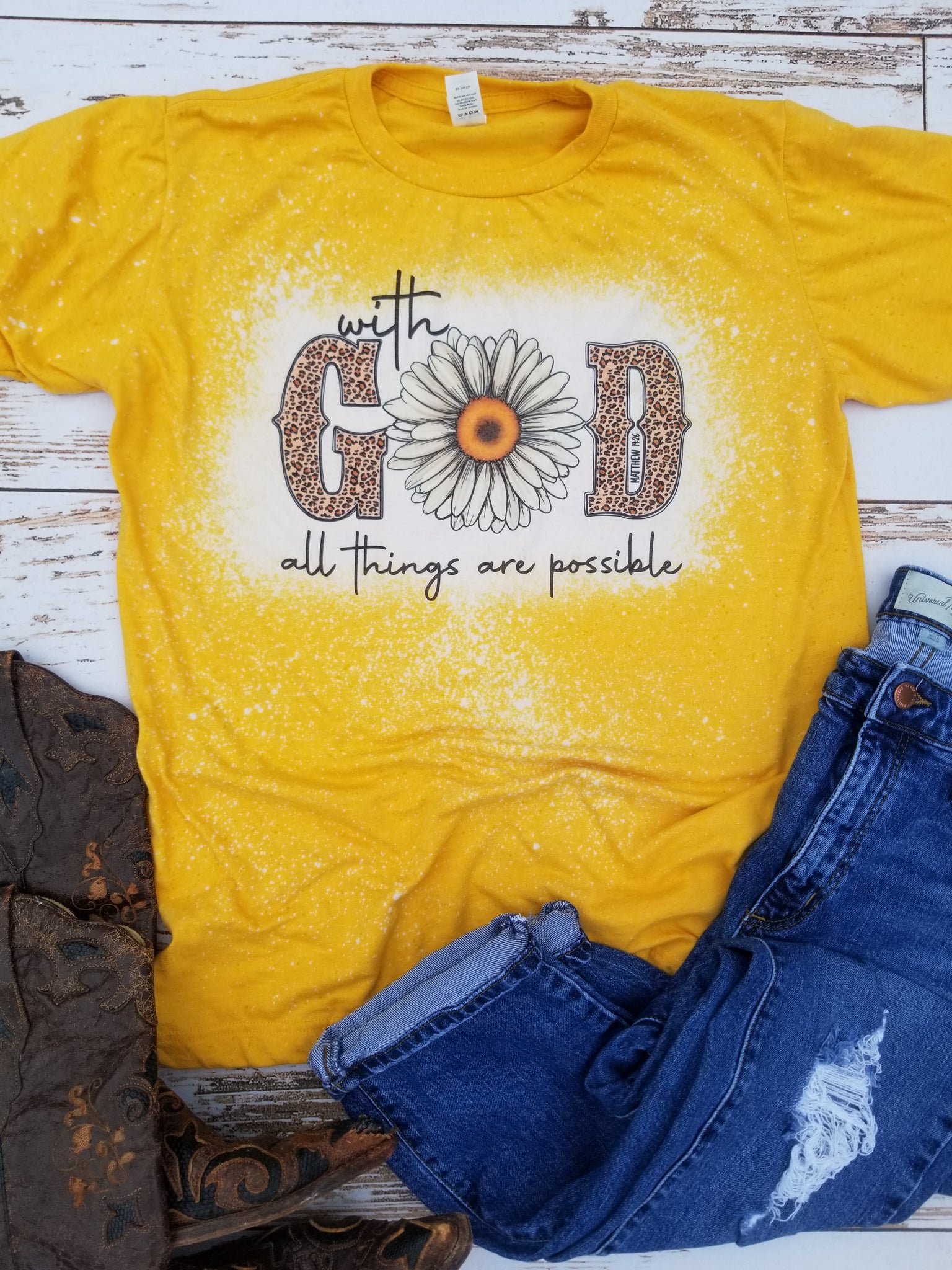 With God all things are possible yellow bleached Tee