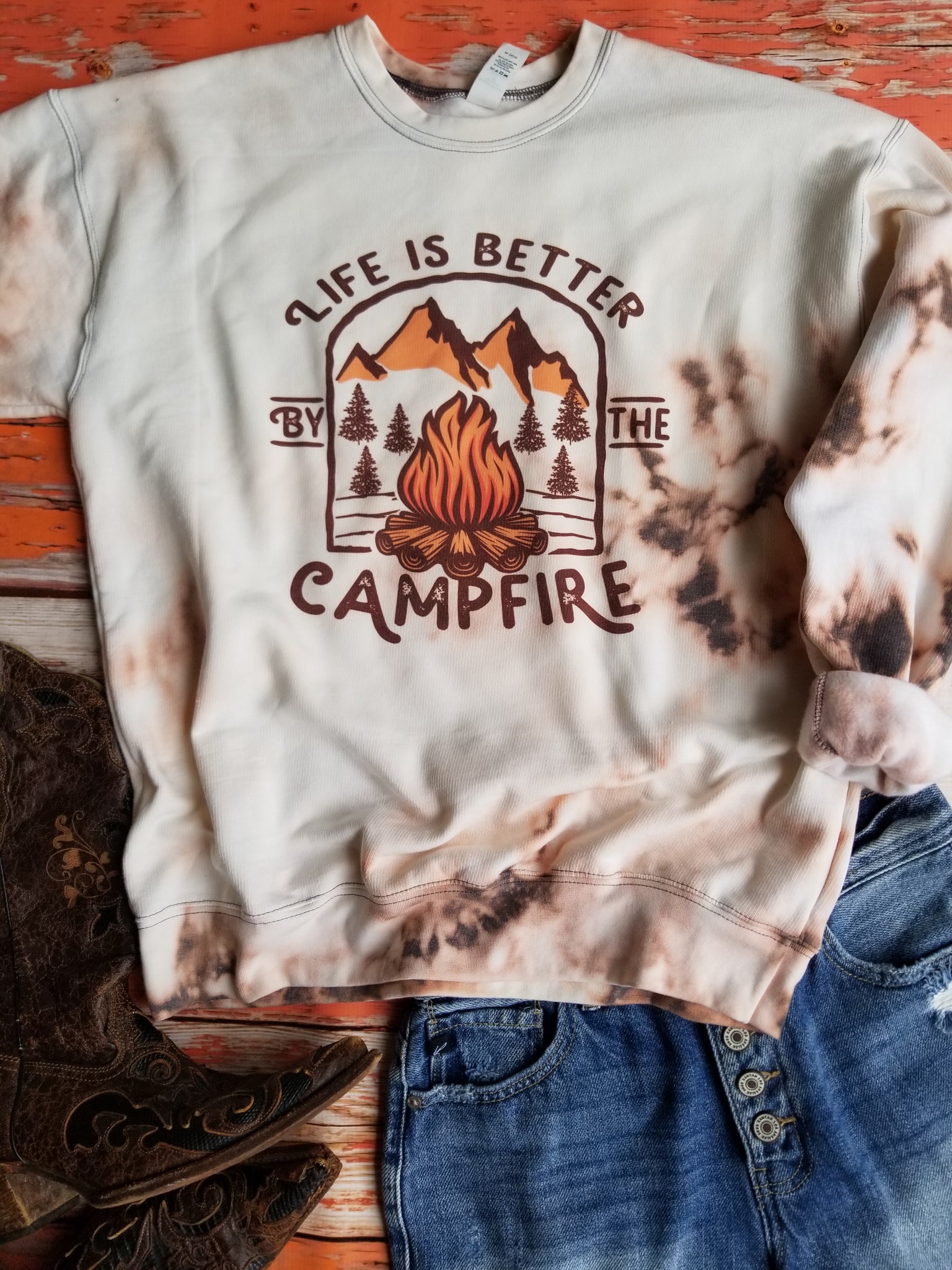Life is better by the campfire Bleached Sweatshirt