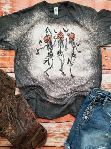 Dancing pumpkin skeletons bleached tee