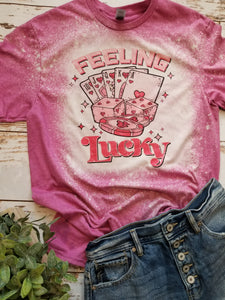 Feeling Lucky pink bleached tee