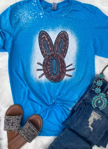 Turquoise and Leopard Bunny Bleached Tee