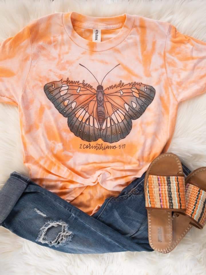 Corinthians Butterfly Coral Acid Washed Tee