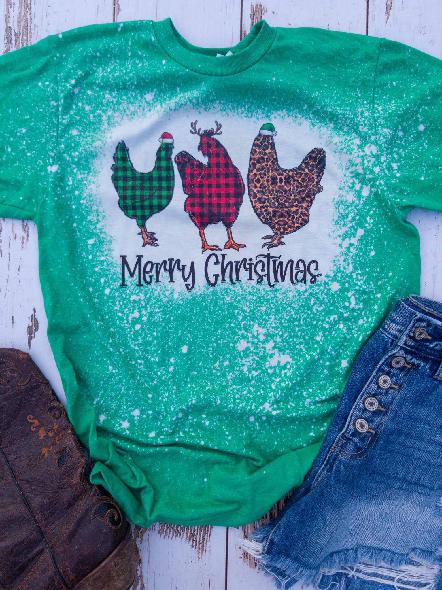 Merry Christmas Chickens Bleached Tee