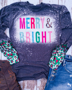 Merry & Bright Bleached Long Sleeve Tee