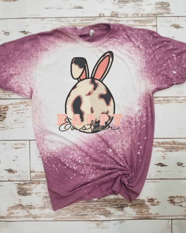 Happy Easter Cowhide Easter Egg Mauve Bleached Tee