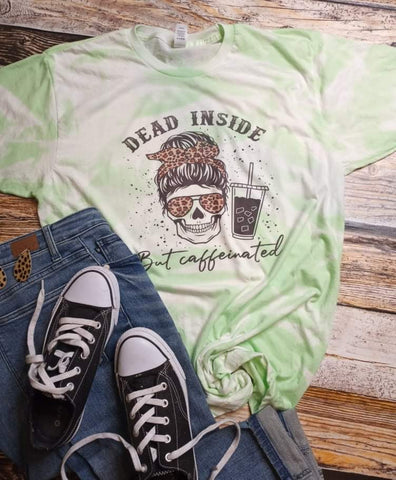 Dead inside but caffeinated lime bleached tee