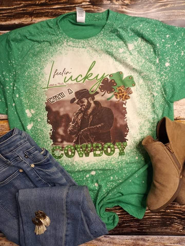 Lucky Cowboy kelly green bleached tee