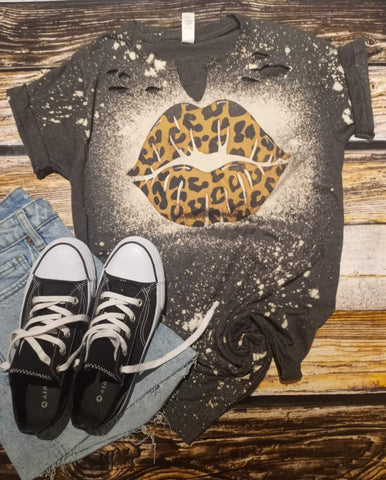 Leopard lips Grey Bleached Tee